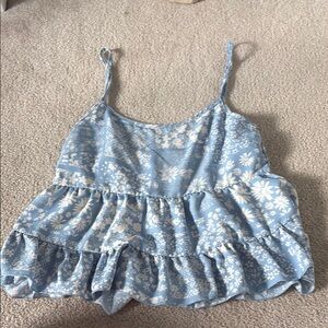 Floral Blue and White Tiered Tank Top